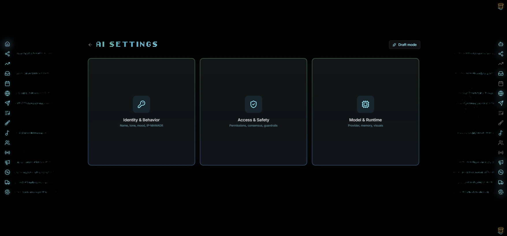 AI Settings panel with Identity, Access, and Model configuration in the Indiependr dashboard