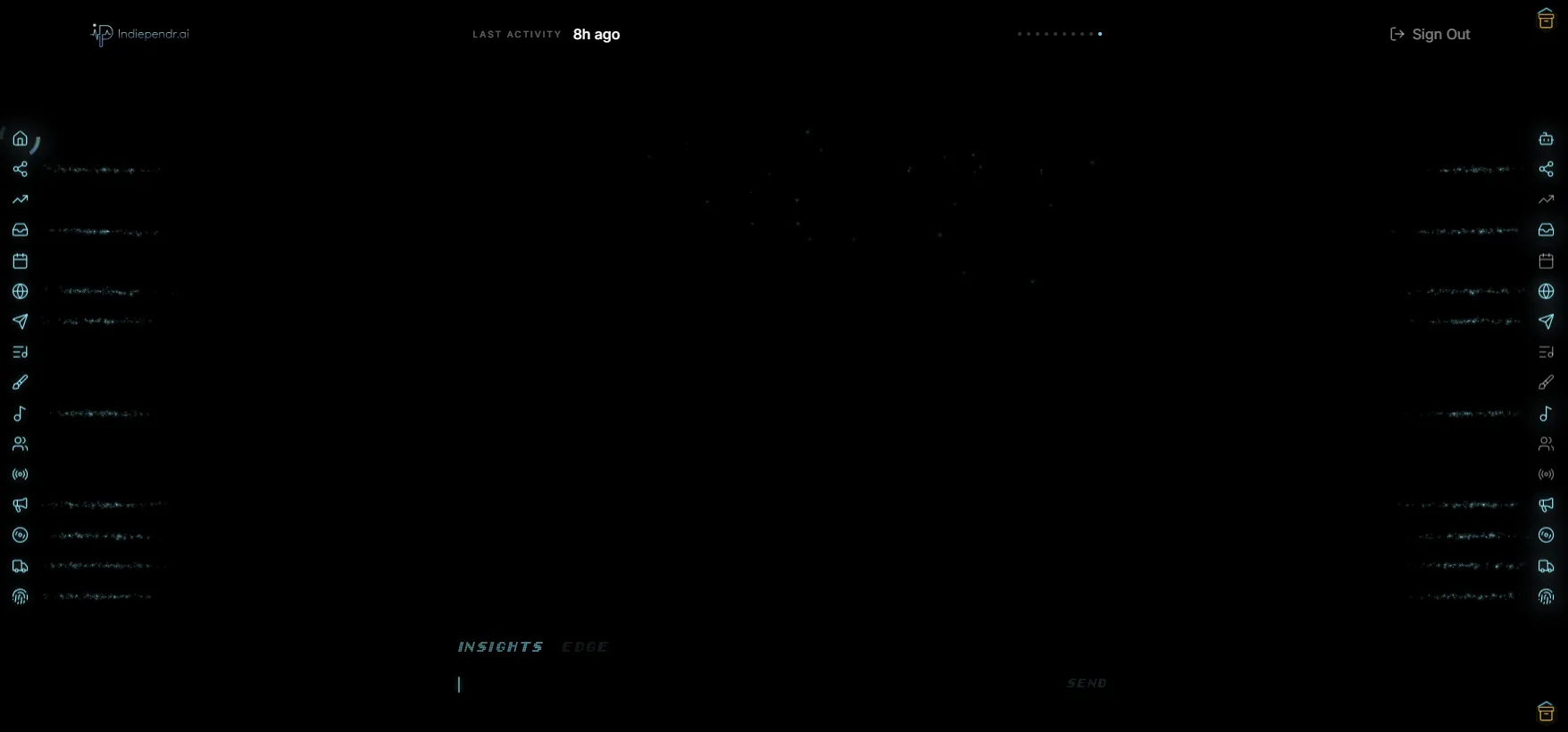 Indiependr.ai main dashboard with AI chat interface and full navigation sidebar